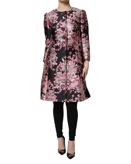 Dolce & Gabbana Pink Black Floral Brocade Trenchcoat Jacket