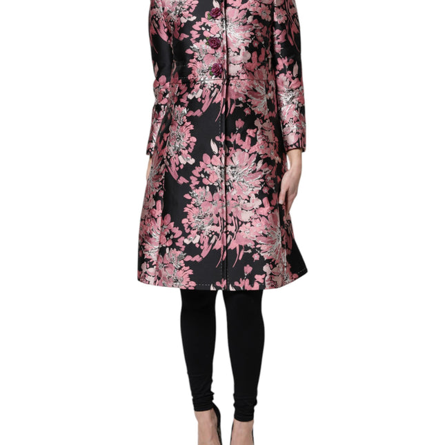 Dolce & Gabbana Pink Black Floral Brocade Trenchcoat Jacket