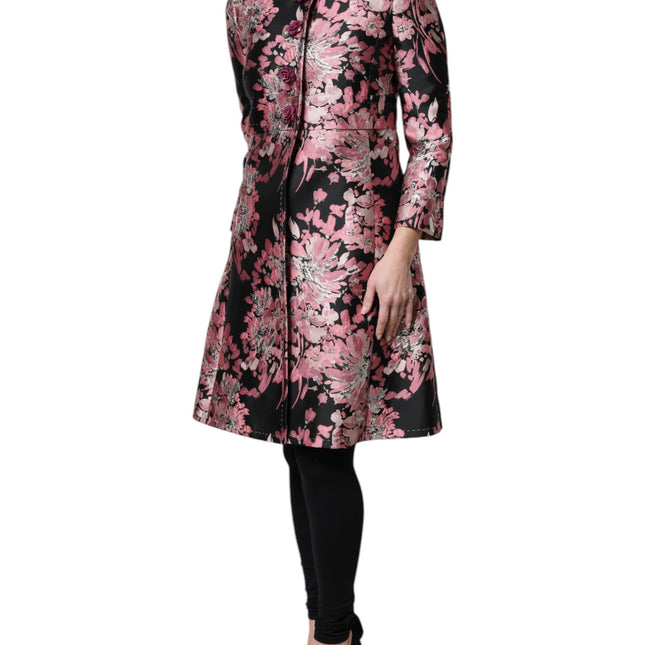 Dolce & Gabbana Pink Black Floral Brocade Trenchcoat Jacket