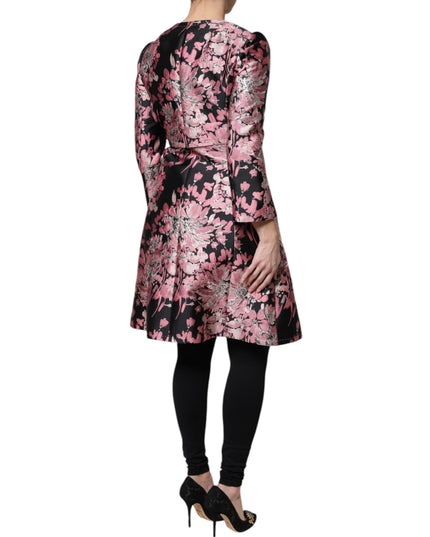 Dolce & Gabbana Pink Black Floral Brocade Trenchcoat Jacket