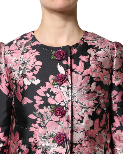 Dolce & Gabbana Pink Black Floral Brocade Trenchcoat Jacket