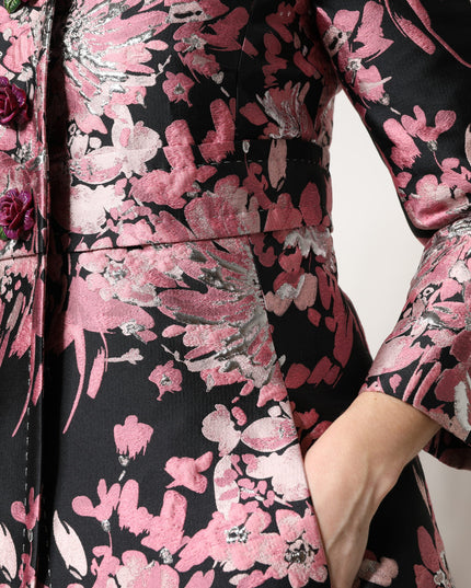 Dolce & Gabbana Pink Black Floral Brocade Trenchcoat Jacket