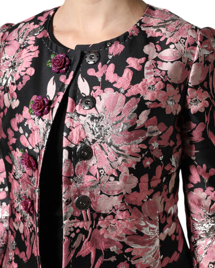 Dolce & Gabbana Pink Black Floral Brocade Trenchcoat Jacket