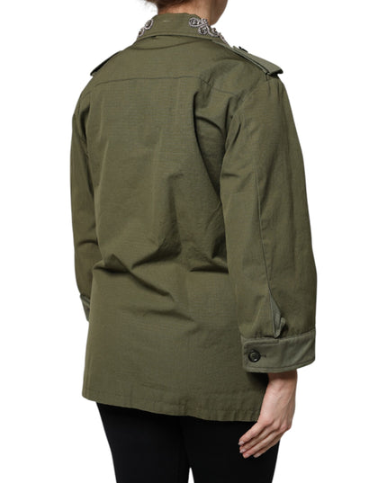Dolce & Gabbana Military Green Queen Embellished Coat Jacket