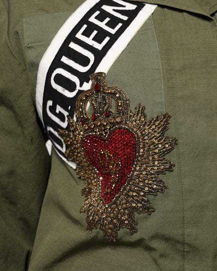 Dolce & Gabbana Military Green Queen Embellished Coat Jacket