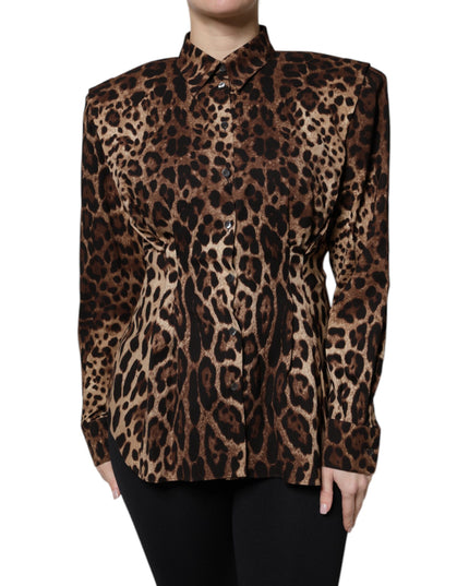 Dolce & Gabbana Brown Leopard Silk Button Down Coat Jacket