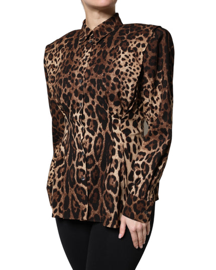 Dolce & Gabbana Brown Leopard Silk Button Down Coat Jacket
