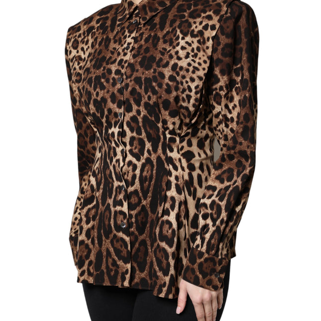 Dolce & Gabbana Brown Leopard Silk Button Down Coat Jacket