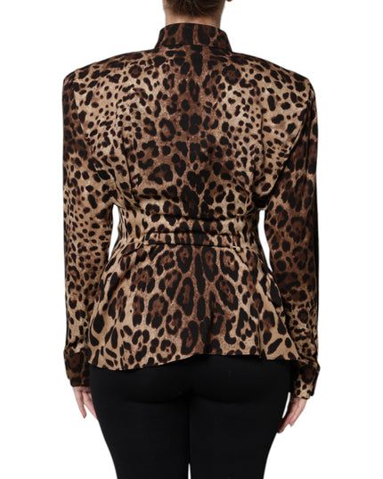 Dolce & Gabbana Brown Leopard Silk Button Down Coat Jacket