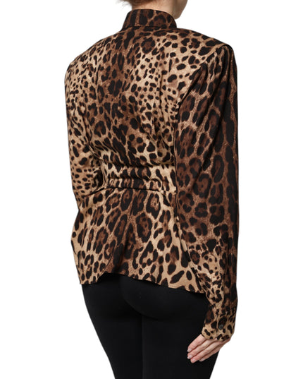 Dolce & Gabbana Brown Leopard Silk Button Down Coat Jacket