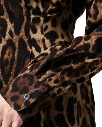 Dolce & Gabbana Brown Leopard Silk Button Down Coat Jacket