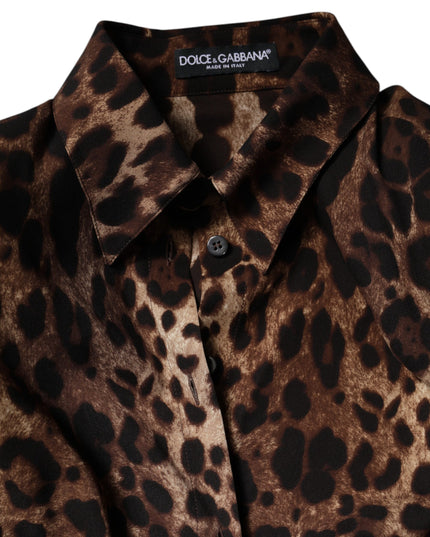 Dolce & Gabbana Brown Leopard Silk Button Down Coat Jacket