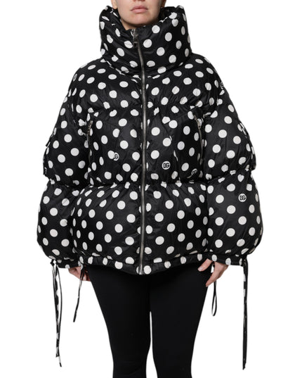 Dolce & Gabbana Black White Polka Dot Full Zip Puffer Jacket