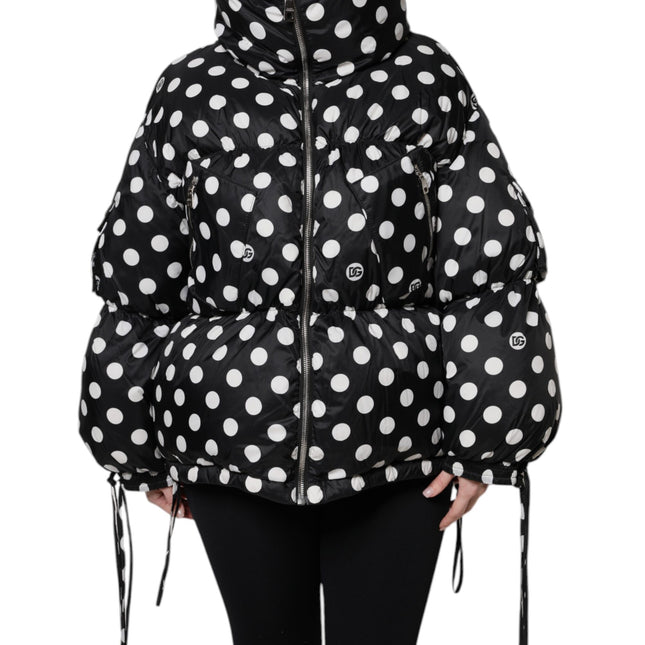 Dolce & Gabbana Black White Polka Dot Full Zip Puffer Jacket