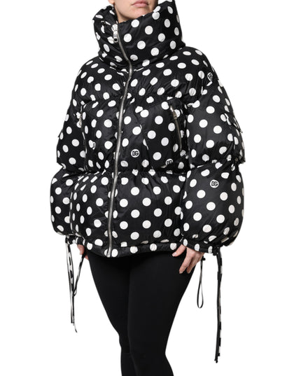 Dolce & Gabbana Black White Polka Dot Full Zip Puffer Jacket