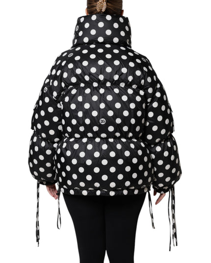 Dolce & Gabbana Black White Polka Dot Full Zip Puffer Jacket
