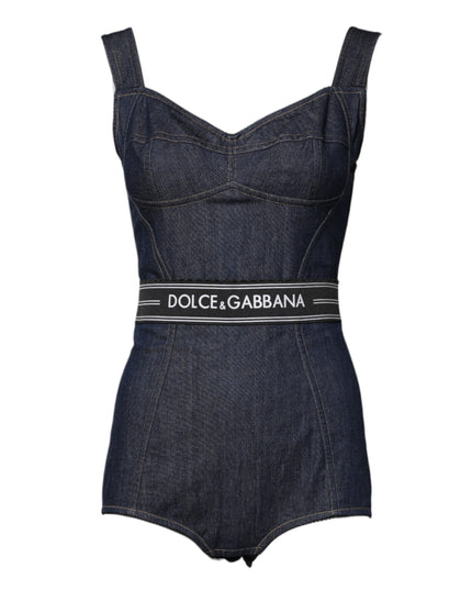 Dolce & Gabbana Blue Cotton Stretch Sleeveless Bodycon Denim Bodysuit