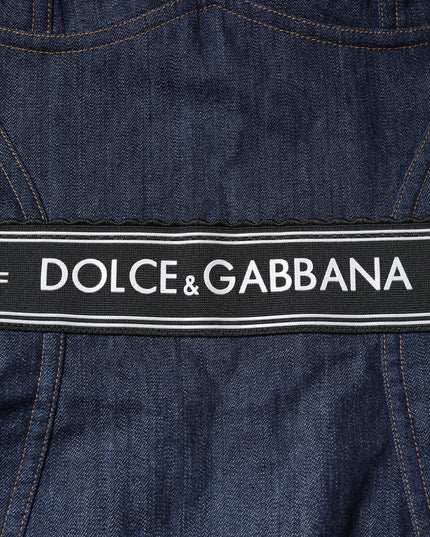 Dolce & Gabbana Blue Cotton Stretch Sleeveless Bodycon Denim Bodysuit