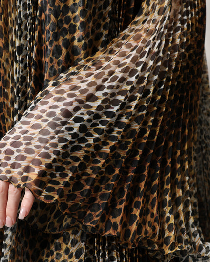 Dolce & Gabbana Brown Leopard Print Scarf Collared Chiffon Dress