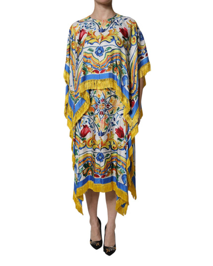 Dolce & Gabbana Multicolor Majolica Kaftan Short Sleeves Maxi Dress