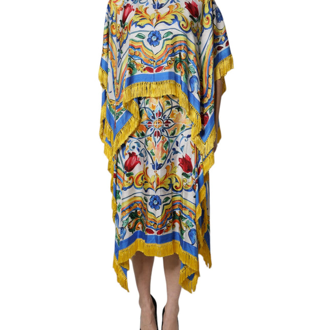 Dolce & Gabbana Multicolor Majolica Kaftan Short Sleeves Maxi Dress