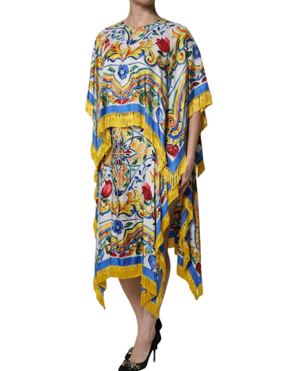 Dolce & Gabbana Multicolor Majolica Kaftan Short Sleeves Maxi Dress