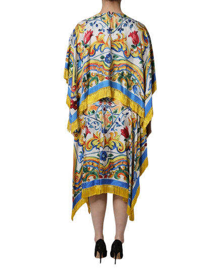 Dolce & Gabbana Multicolor Majolica Kaftan Short Sleeves Maxi Dress