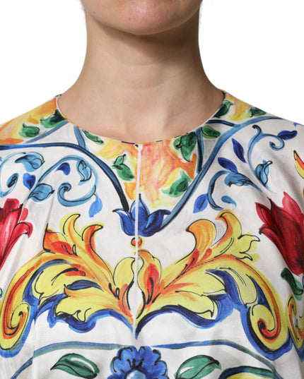 Dolce & Gabbana Multicolor Majolica Kaftan Short Sleeves Maxi Dress