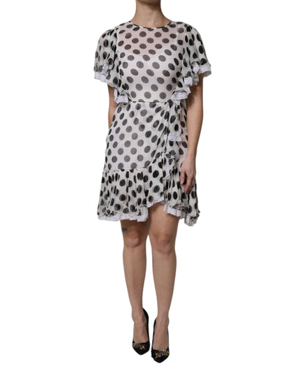Dolce & Gabbana White Polka Dotted Silk Blend A-line Dress