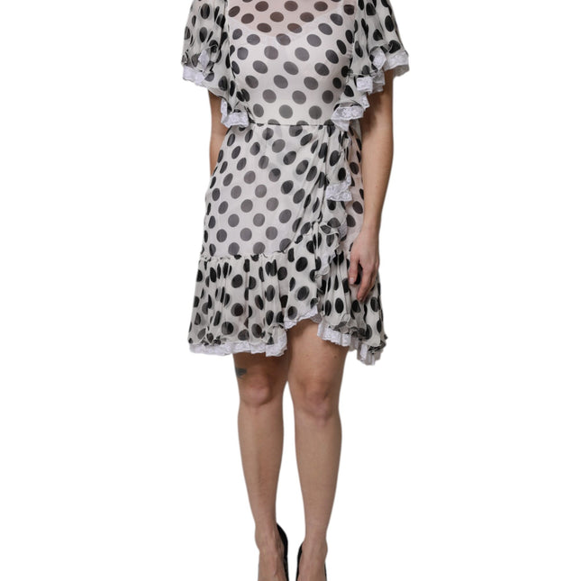 Dolce & Gabbana White Polka Dotted Silk Blend A-line Dress