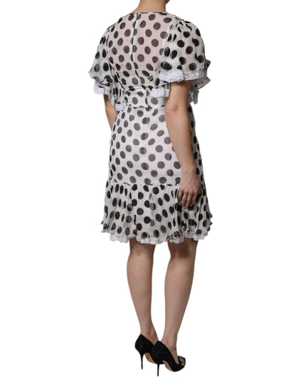 Dolce & Gabbana White Polka Dotted Silk Blend A-line Dress