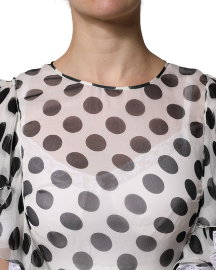 Dolce & Gabbana White Polka Dotted Silk Blend A-line Dress
