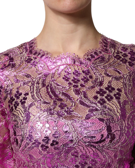 Dolce & Gabbana Metallic Fuchsia Floral Sheath Mini Dress