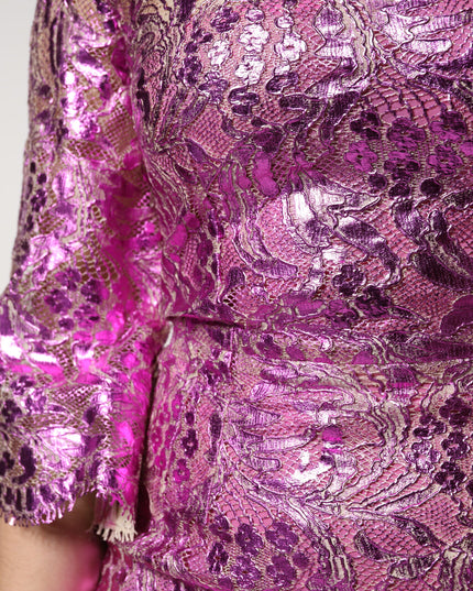 Dolce & Gabbana Metallic Fuchsia Floral Sheath Mini Dress