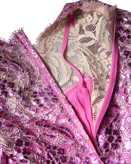 Dolce & Gabbana Metallic Fuchsia Floral Sheath Mini Dress