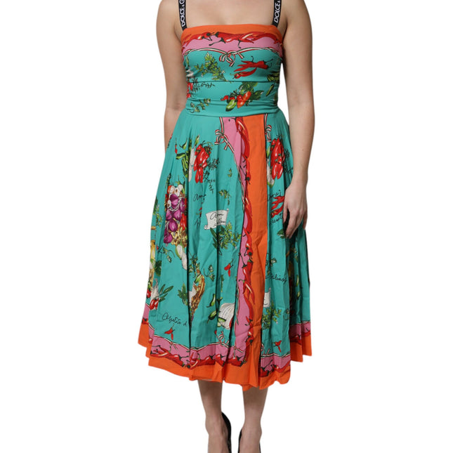 Dolce & Gabbana Multicolor Printed Silk Sleeveless Midi Dress