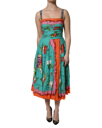 Dolce & Gabbana Multicolor Printed Silk Sleeveless Midi Dress