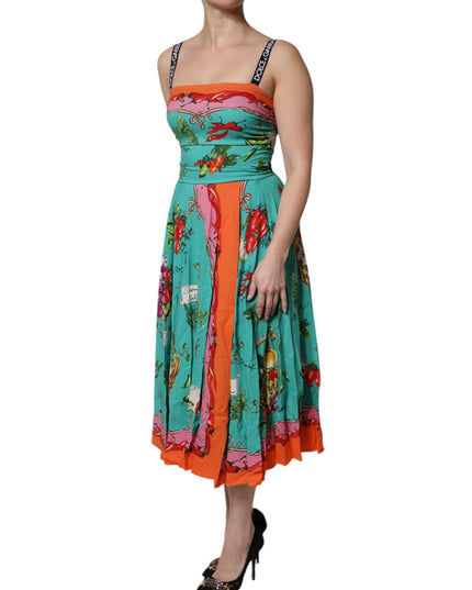 Dolce & Gabbana Multicolor Printed Silk Sleeveless Midi Dress