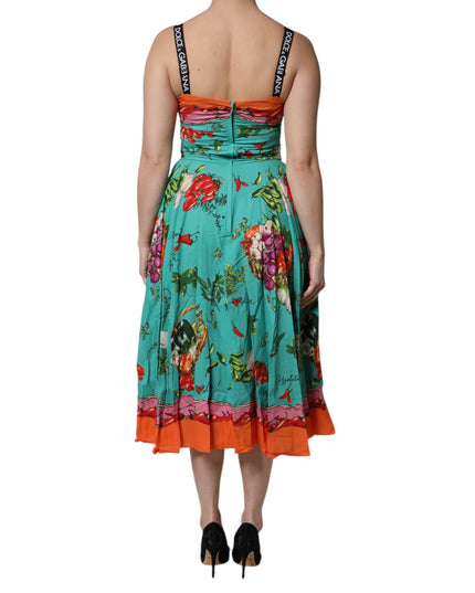 Dolce & Gabbana Multicolor Printed Silk Sleeveless Midi Dress