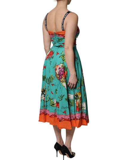 Dolce & Gabbana Multicolor Printed Silk Sleeveless Midi Dress