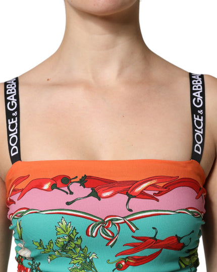 Dolce & Gabbana Multicolor Printed Silk Sleeveless Midi Dress
