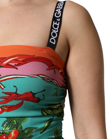 Dolce & Gabbana Multicolor Printed Silk Sleeveless Midi Dress