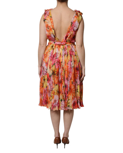 Dolce & Gabbana Multicolor Floral Silk V-neck Chiffon Dress