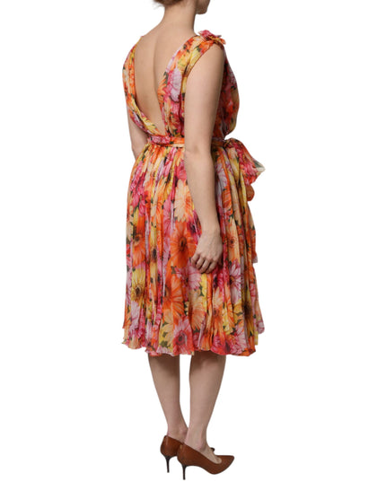 Dolce & Gabbana Multicolor Floral Silk V-neck Chiffon Dress