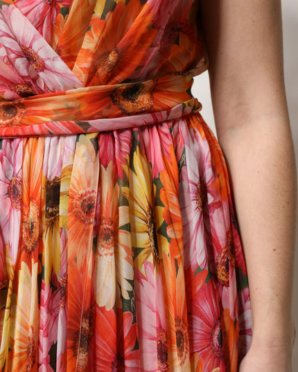 Dolce & Gabbana Multicolor Floral Silk V-neck Chiffon Dress