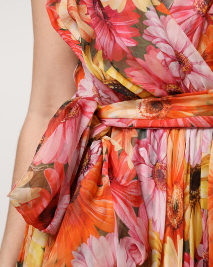 Dolce & Gabbana Multicolor Floral Silk V-neck Chiffon Dress