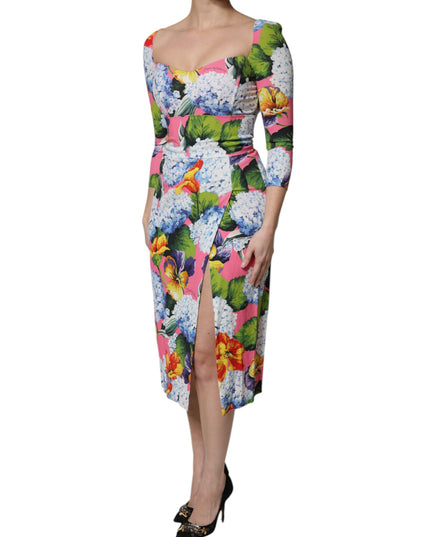 Dolce & Gabbana Multicolor Floral Side Slit Midi Dress
