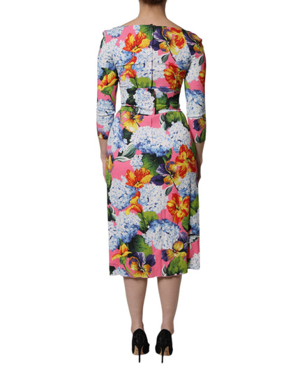 Dolce & Gabbana Multicolor Floral Side Slit Midi Dress