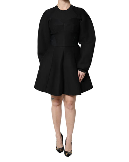 Dolce & Gabbana Black Cotton Long Sleeves A-line Mini Dress