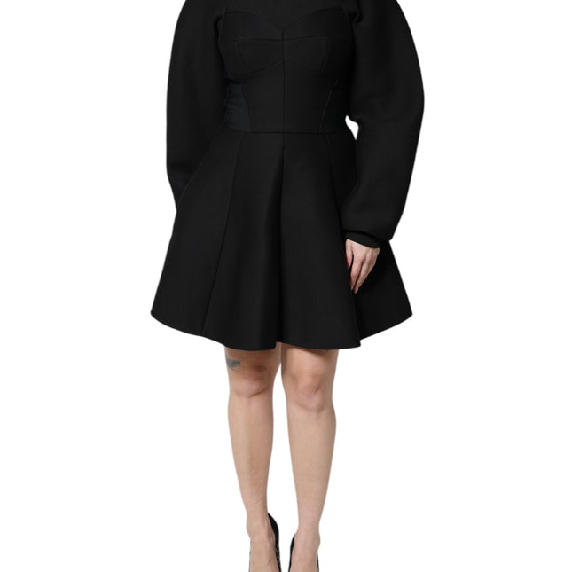Dolce & Gabbana Black Cotton Long Sleeves A-line Mini Dress
